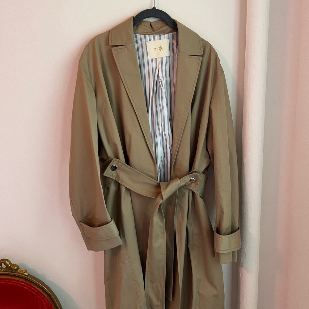 Maje Olive Green Trench Coat Size 38